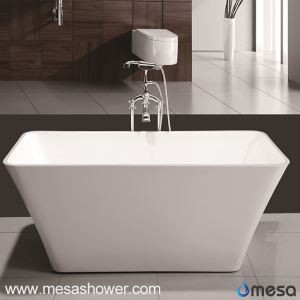 Frittstående akrylbadkar 59 "Vit m / rektangelöverflöde